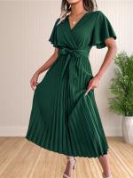 Vestido Maxi De Verano Para Mujer Con Volantes Y Cintura Ajustable Vestido De Fiesta V-Neck Traje De Baño A-Line Midi - details 14