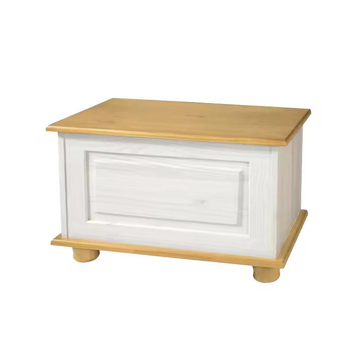 Baúl de Madera Maciza Moblit,  Realizado en Madera de Pino, Barnizado en color Blanco y Miel con Puerta Abatible 46x70x39 (AltoxAnchoxFondo)  Diferentes elementos a juego - 1