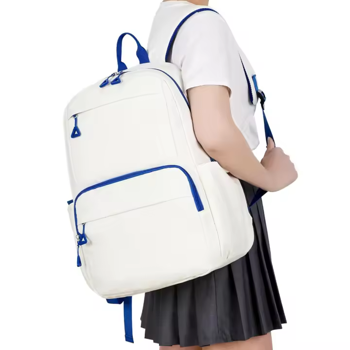 Mochila escolar ligera, mochila escolar, mochila para mujeres, adolescentes, niñas y niños, resistente al agua, 15,6 pulgadas, color blanco y azul - 1