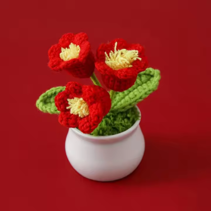 Ramo Tejido a Mano De Valeriana En Maceta Decoración Floral Artificial Para Regalo Casa Y Escritorio Estilo De Flores Bonzai Material COTON - 1