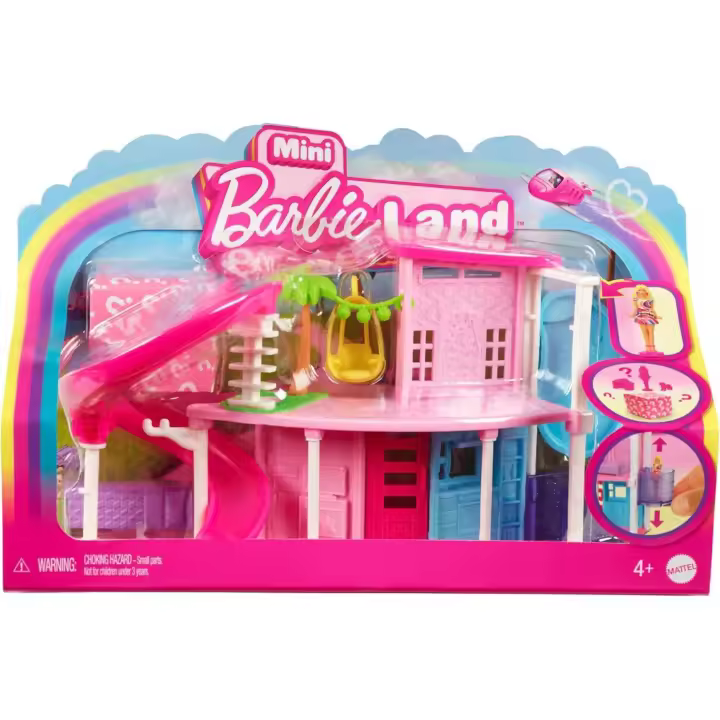 Barbie Mini Barbieland - Casa de muñecas de dos pisos para minifiguras con pequeña muñeca rubia y accesorios sorpresa - juguete +4 años - 1