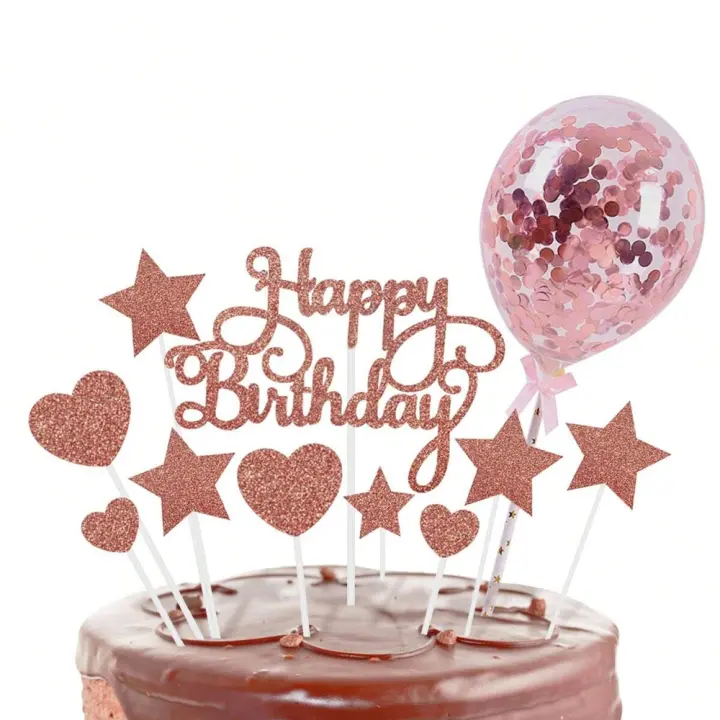 14Pcs/set Topper De Pasteles 'Feliz Cumpleaños' Decoración Para Cupcakes Con Estrellas Y Corazones DIY Para Fiestas De Cumpleaños Decoración De Postres - 1
