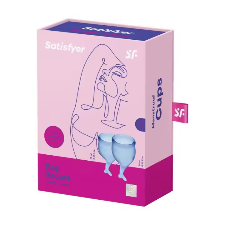 SATISFYER CONJUNTO DE 2 COPAS MENSTRUALES FEEL SECURE COLOR AZUL OSCURO - 1