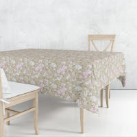Lafabricadelastelas-Mantel de loneta de algodón flores almendro gris y beige estampado lavable, decoración hogar cocina, salón, comedor - details 0