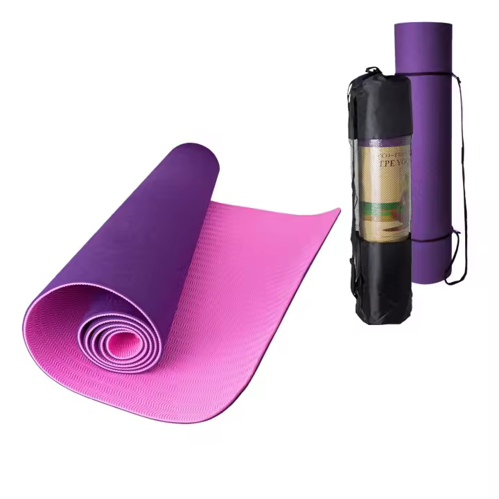 Ociodual Esterilla Yoga antideslizante con Correa de hombro y Bolsa de Transporte, Pilates, Fitness, Yoga mat, TPE Ecológico + Algodón, Colchoneta gimnasia, Morado/Rosa, 183cm X61cm X6mm - 1