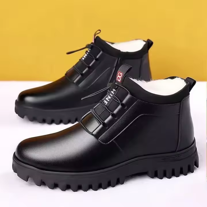 Botas De Hombre Invierno Cuero Con Forro De Peluche Cómodas Antideslizantes Casuales Para Exteriores Y Vacaciones - 1