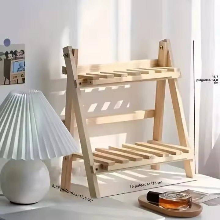 Estante De Madera De 2 Niveles Organizador De Escritorio Estante De Mostrador Para Oficina Estantería De Almacenamiento Para Espacio De Vida - 1