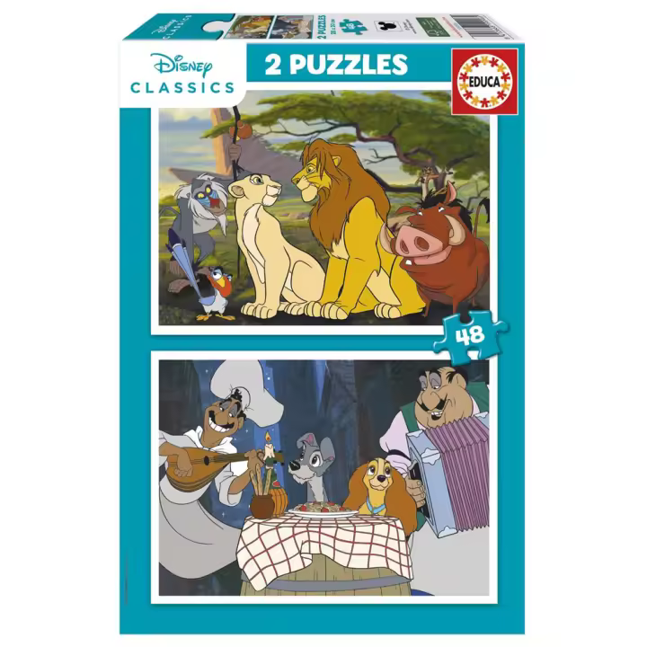 Puzzle 2X48 piezas Animales Disney (La Dama y el Vagabundo y El Rey León) (Educa 19996) - 1