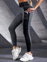 Leggings De Yoga De Cintura Alta En Malla Con Bloque De Colores Talla Grande Elásticos Suaves Para Mujer Control De Abdomen Con Bolsillos Para Ejercicio - details 3