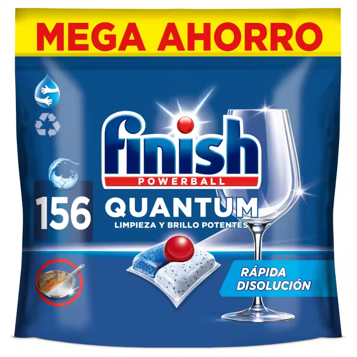 Finish Powerball Quantum Limpieza y Brillo Potentes, Pastillas para lavavajillas, aroma Regular, 156 lavados - 1