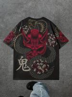 Camiseta De Hombre Con Diseño De Dragón Rojo Y Negro Estilo Tattoo Cuello Redondo Manga Corta Casual Para Verano - details 2
