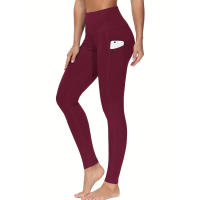 High Waist Yoga Pantalones Con Bolsillos Control De Abdomen Para Mujer Leggings De Yoga Y Correr Talla True Ankle-Length Polyester - details 11