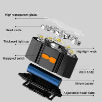 Linterna Frontal LED 5 Luces Recargable Por USB Para Camping Pesca Emergencias Buscaminos Luz Fuerte Exterior Nocturna - details 2