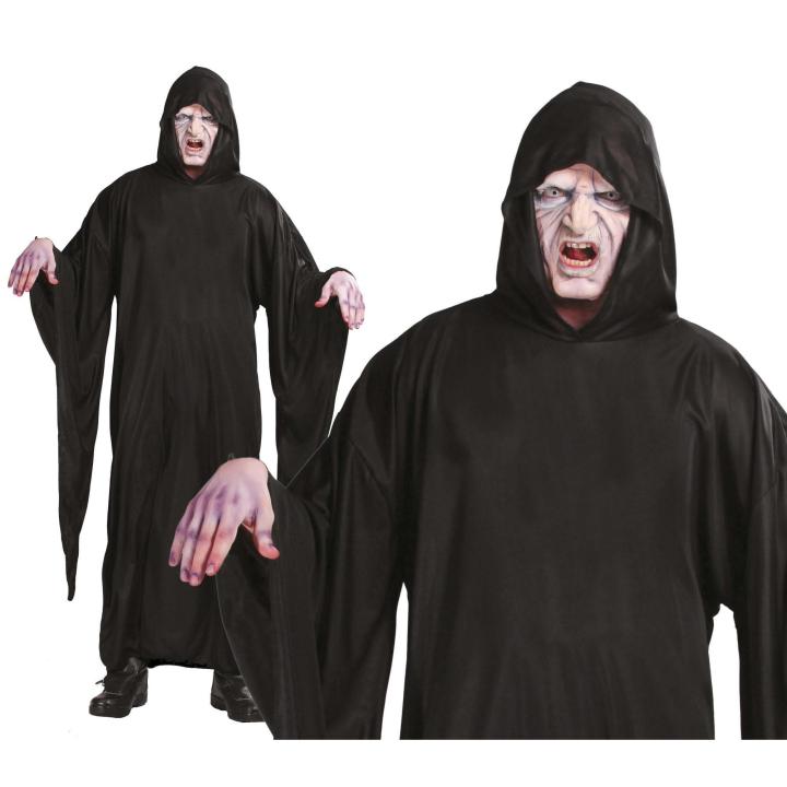 GUIRCA | Disfraz de Muerte con Capucha para Adultos, Disfraz Completo Oscuro y Terroríficamente Divertido con Túnica Negra de Manga Larga, Ideal para Halloween, Carnaval y Cosplay
