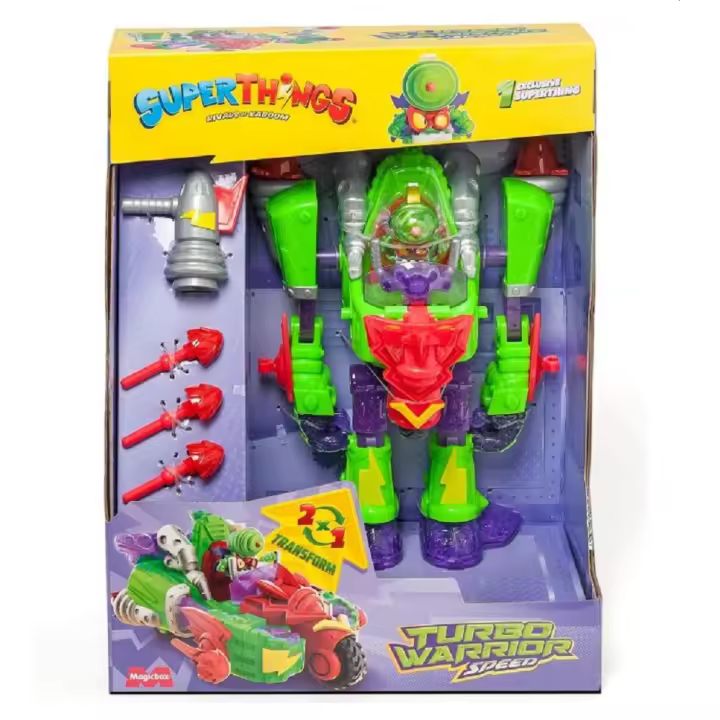 Robot Turbo Warrior Speed Transformable en Moto Superthings - Incluye Accesorio Exclusivo y Superthing - Jugabilidad única - 1
