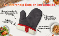 Guantes de Horno, Manoplas Cocina de Silicona Resistentes al Calor con Forro de Algodón y Superficie Antideslizante, Diseño de Rayas, Guantes Horno Lavable para Microondas para Hornear BBQ - details 4