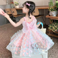 Vestido De Princesa Para Bebé Niña Verano Con Alas De Mariposa 3D Tirantes Colgantes Vestido De Malla Moda Lindo Sin Mangas Longitud De Pierna - details 1