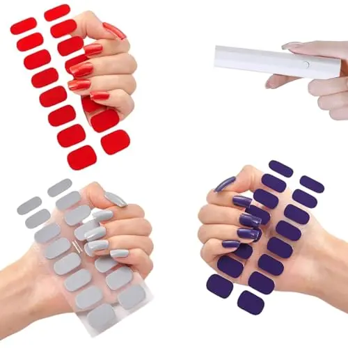 Pegatinas de uñas de gel con kit de luz UV, tiras de uñas de gel semicuradas Navidad, kit de pegatinas de uñas de gel DIY, tiras de esmalte de gel, pegatinas de uñas de endurecimiento UV, fácil de aplicar y quitar (juego B) - 1