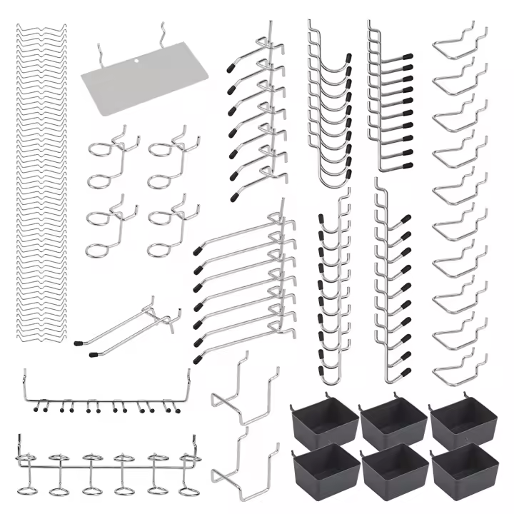Kit De Organizador De Tablero De Pinos Metálico 114/140 Piezas Gancho Para Garage Y Tienda Herramientas De Almacenamiento Y Colgadores - 1