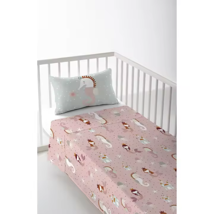 JUEGO DE SÁBANA CUNA/MAXICUNA INFANTIL BEBÉ 100% ALGODÓN SEAHORSE B HACIENDO EL INDIO FABRICADO EN ESPAÑA - 1