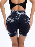 Shorts De Yoga Para Mujer Cintura Alta Sin Costuras Tie-Dye Elásticos Altos Transpirables Leggings De Gimnasio - details 3