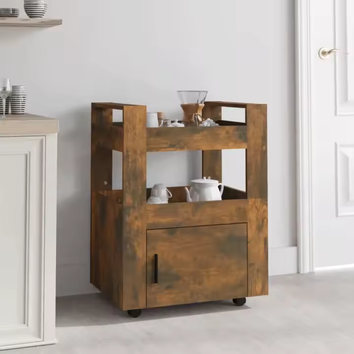 vidaXL Carrito de cocina madera contrachapada 60x45x80cm en color Roble ahumado/Negro/Roble Sonoma y más - 1