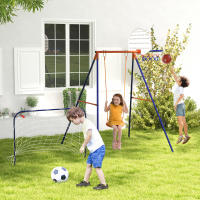 Outsunny Columpio Infantil 3 en 1 Columpio para Niños de 3-8 Años con Canasta y Portería de Fútbol Desmontable Marco de Acero Carga 45 kg para Exterior Multicolor - details 1