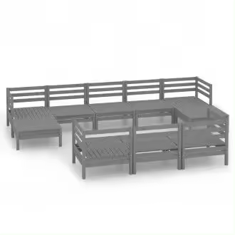 VIDAXL 3083386 juego de muebles de jardín color gris con 10 piezas de madera de pino maciza - 1