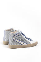 Lyla Wang Zapatillas Altas de Mujer con Glitter Plateado y Cordones Azules - details 2