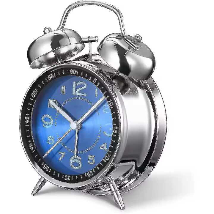 Reloj despertador ruidoso para durmientes pesados adultos, 4 pulgadas de cuarzo silencioso sin tictac con retroiluminación, doble Campana (azul) - 1