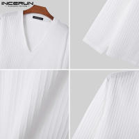 Camiseta De Hombre INCERUN Estilo Coreano 2024 Moda Casual Cuello V Pleated Suelto Manga Larga Cómoda Tallas S-5XL - details 8