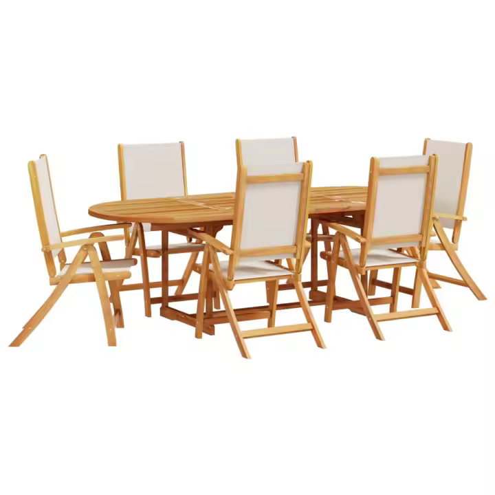 vidaXL Juego comedor de jardín 7 pzas madera maciza acacia y textileno - 1