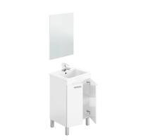 Meimon KONCEPT Mueble de baño blanco brillo con espejo incluido, 2 puertas, tiradores ABS, patas aluminio, sin lavabo, 50x40x80 cm, tablero melaminizado TIPO E1, bisagras metálicas, incluye herrajes de fijación, compatible con lavabo - details 2