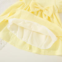 Vestido De Verano Para Bebé Niña En Color Sólido Con Cuello Redondo Y Lazo Para Uso Diario De Longitud De Rodilla - details 6