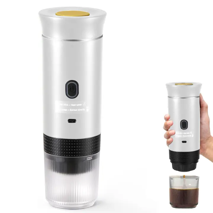 Cafetera portátil 3 en 1, calentamiento automático de 4 a 6 minutos, compatible con cápsulas, bolsitas y café molido, fácil de desmontar, compacta y portátil, ideal para casa, viajes y camping, 12 V, color blanco. - 1
