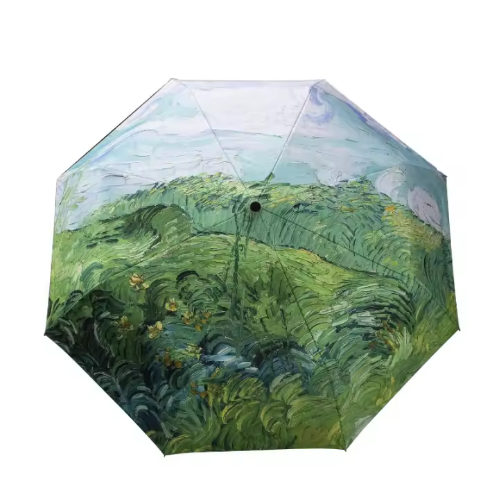 Paraguas automático de Pintura al oleo de Van Gogh, accesorio pequeño de Vinilo fresco, plegable, resistente al Viento y al Sol - 1