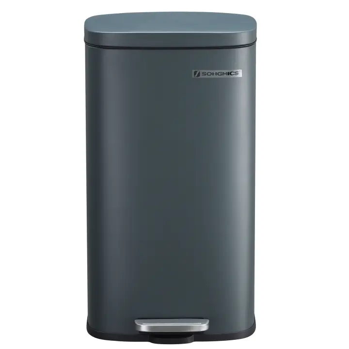 SONGMICS Cubo de Basura de Cocina 30 L, Basurero con Pedal, Contenedor con Tapa de Cierre Suave y Cubeta Interior, Acero, Gris Verdoso/Negro/Plata/Blanco - 1