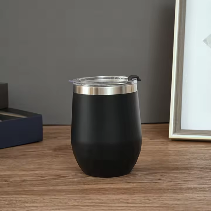 Vaso De Vino Negro De 12 Oz/360 Ml Con Acabado De Huevo Y Cubierta Selladora Taza Termo De Acero Inoxidable Portátil Para Cervezas Y Bebidas - 1