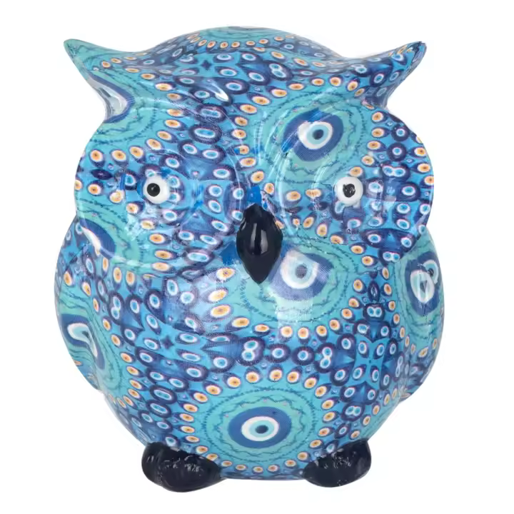 CAPRILO REGALOS & DECORACIÓN Figura Decorativa de Resina "Buho Azul Mosaico". Adornos y Esculturas. Animales. Regalos Originales. Decoración Hogar. 6 x 6,50 x 7,50 cm. - 1