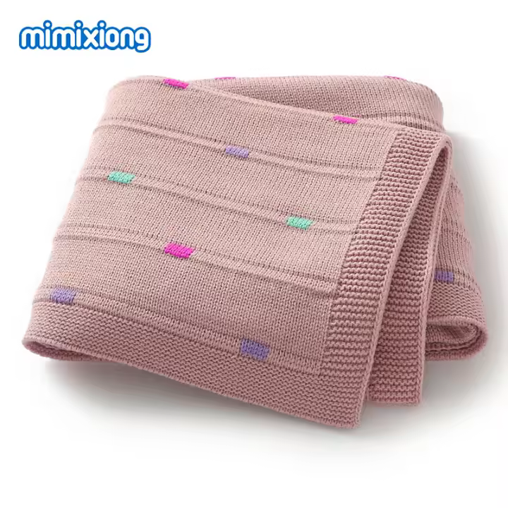 Manta de punto para Bebe recién nasido, edredón de Cama para niños, 100x80cm, cuna para Niños, cochecito a Cuadros, supersuave, Moda de puntos de Colores - 1