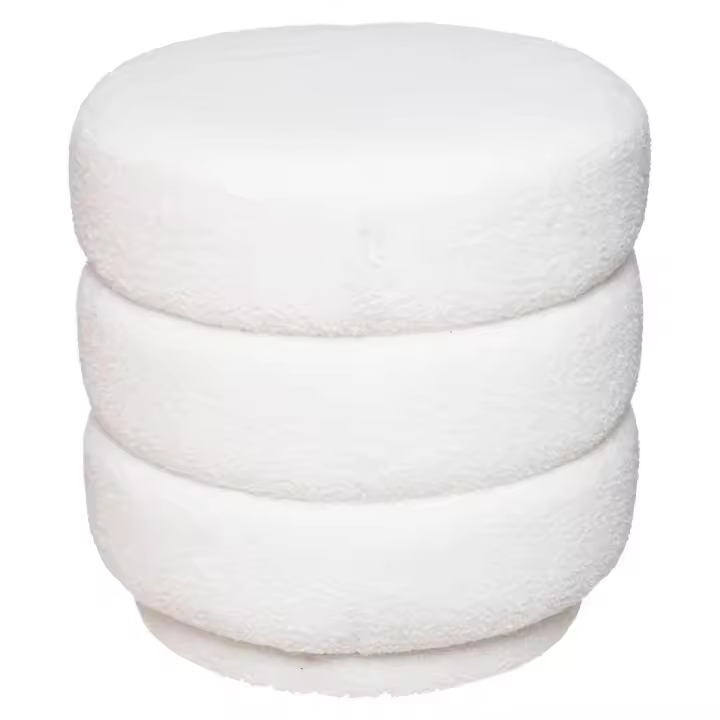 XOCOTŌ® PUFF "Polar"  Puff Rizo Blanco  Taburetes nórdicos para cambiar zapatos, taburete redondo de lujo de Terciopelo de diseñor, Otomano, muebles de sala de estar, Pie de Cama - XOCOTO · Tu Hogar, Cleverly Simple - 1