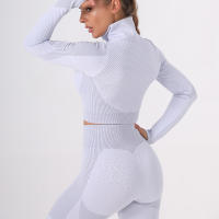 Trajes de Yoga para mujer, ropa deportiva, conjunto de gimnasio, trajes deportivos, pantalones de entrenamiento, Top corto de manga larga, sujetador, chándales para mujer - details 2