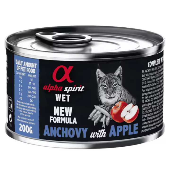 Alpha Spirit Alimento Húmedo para Gatos sabor Boquerón con Manzana Roja – Lata 200 g | 100% Natural y Sin Cereales - 1