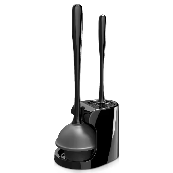 Combo de desatascador de inodoro y cepillo para inodoro para limpieza de baños, color negro, 1 juego - 1
