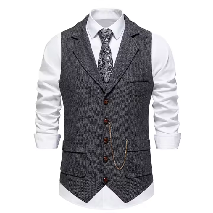 Chaleco Retro Para Hombres Con Cadena Y Bolsillos Estilo Tweed Escocés Casual Vintage Británico Adecuado Para Fiestas Y Tiempo Libre Talla US S a XXL - 1