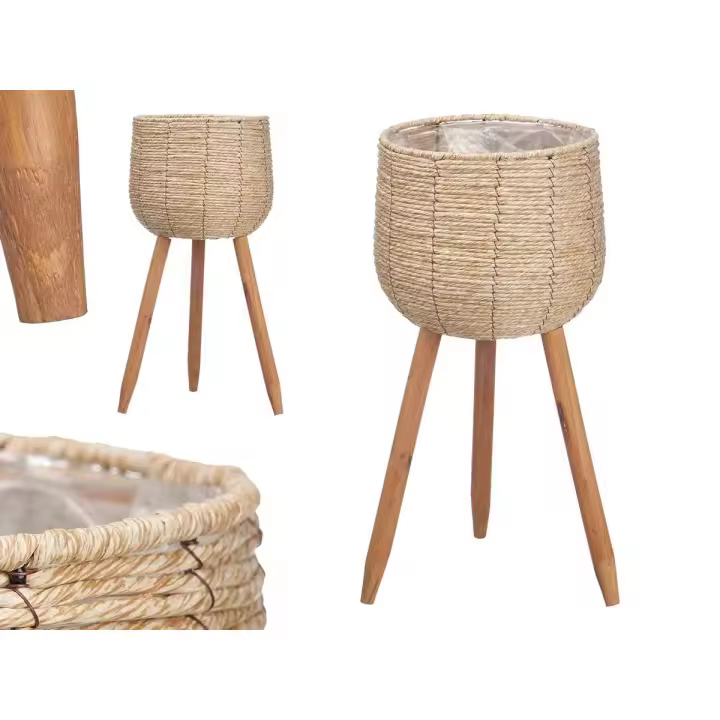 Factory Cuadros Macetero Claro con Patas Elena 57cm Fibra Natural Papel Plástico - 1