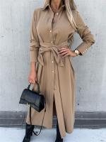 Vestido Largo Para Mujer De Otoño E Invierno Con Cuello V Y Botones Estilo Oficina Midi Color Sólido Cardigan De Manga Larga Tamaño S-3XL - details 2