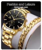 Reloj De Hombre Moda Negocios Cuarzo Tres Ojos Falsos Calendario Acero Inoxidable Cinta Reloj De Pulsera Casual Resistente Al Agua - details 0