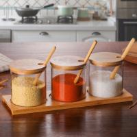 Juego De Almohadillas Para Muebles Y Electrodomésticos 300ml Jars De Vidrio Con Tapa De Bambú Y Cuchara Armario De Especias Contenedor De Alimentos Moderno Estilo - details 5