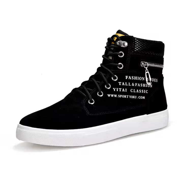 Zapatos De Lona Para Hombre Estilo Británico Alto Mocasines Casuales Deportivos De Patinaje Moda Suela De Goma Cordón Arriba Del Tobillo - 1